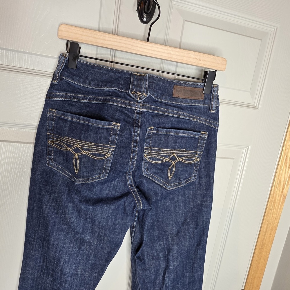 Rock & Roll Ladies Dark Wash Boot Stitch Mid Rise Trousers 27 x 36 Long Tall - Picture 8 of 9